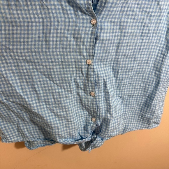 Tommy Bahama gingham check 100% linen tie tront top size L or M - Picture 3 of 5